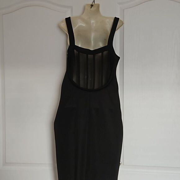 HP Marciano Cocktail Bodycon Midi  Dress With Sheer Back Small Black - Picture 4 of 16